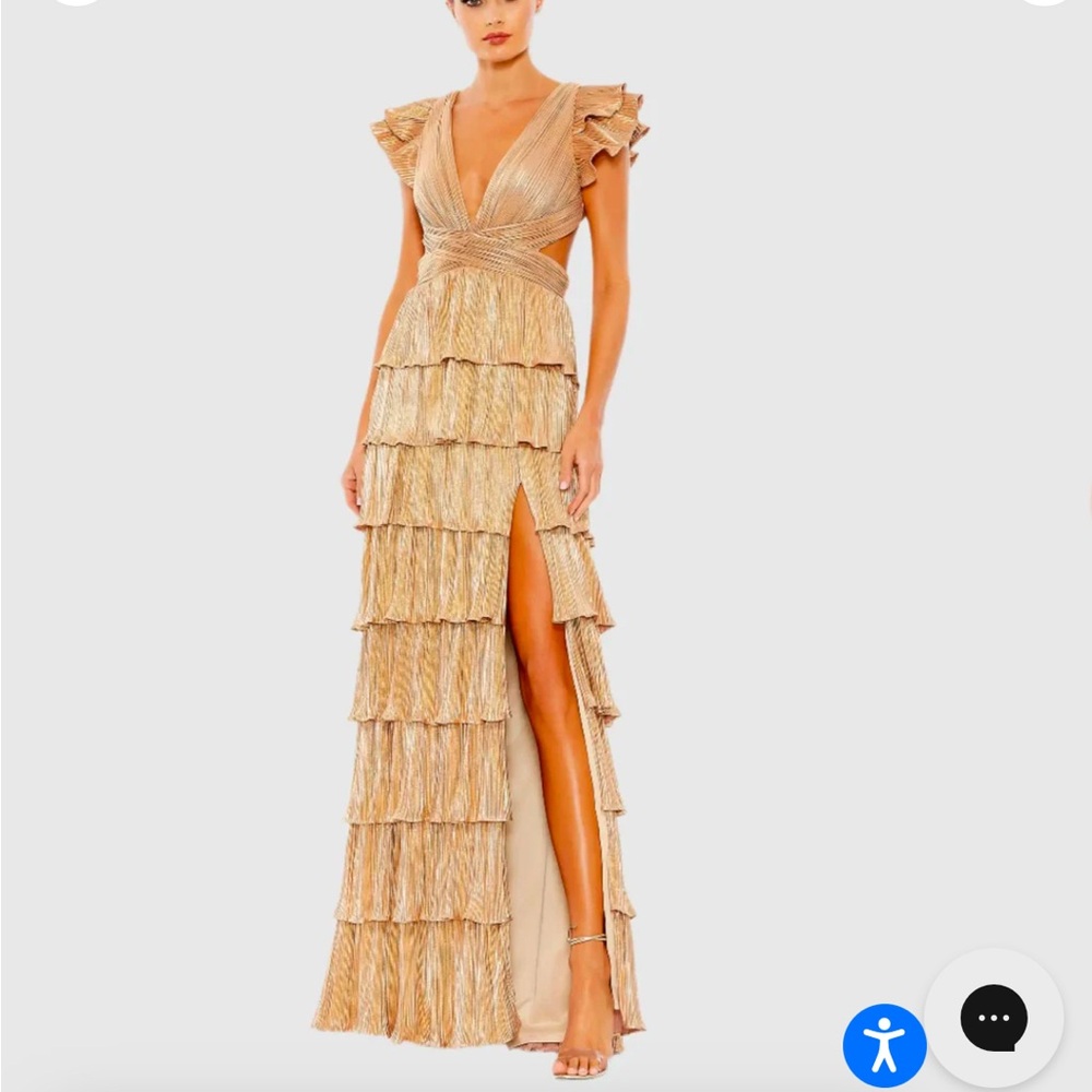Mac Duggal Gold Tiered Maxi Dress